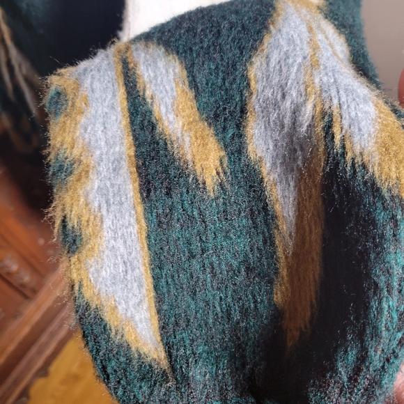 VINTAGE YARINA WOOL WOLF PRINT ZIP UP CARDIGAN - Picture 4 of 12